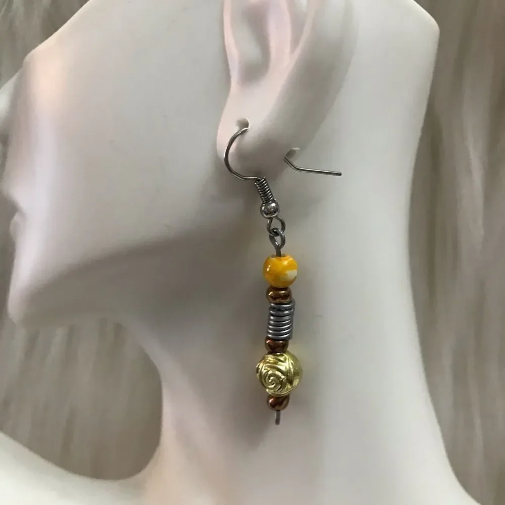 Yellow Beaded Dangle Earrings
